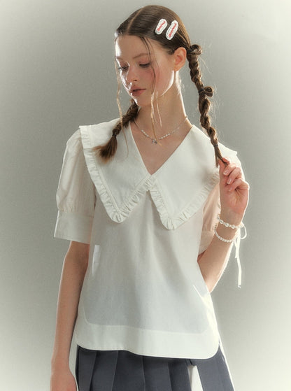 White Fungus Trim Doll Collar Shirt