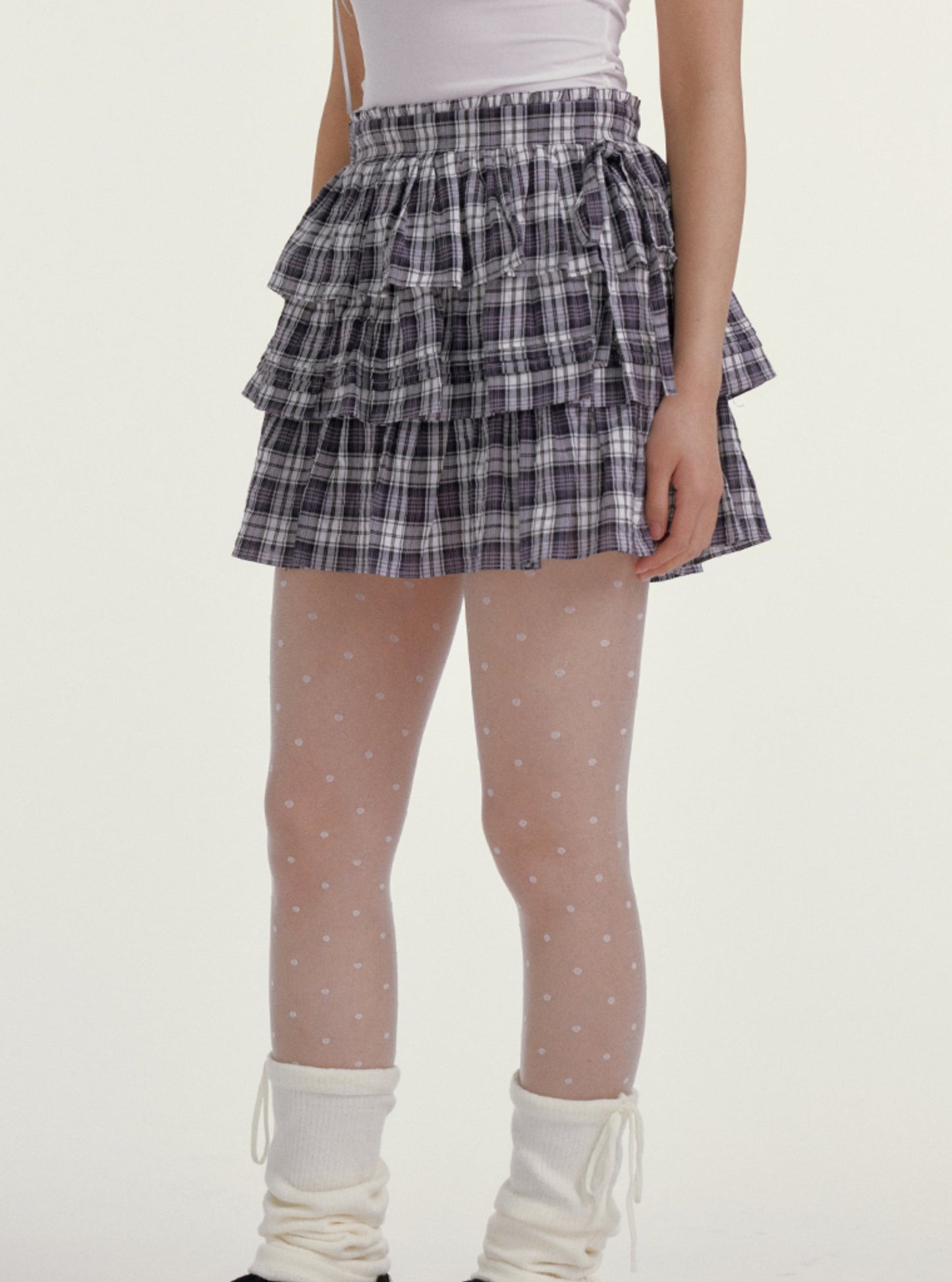 Anti-Light Plaid Fungus Bow Skirt