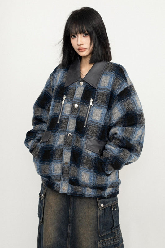 Winter Cotton Blue Plaid Jacket