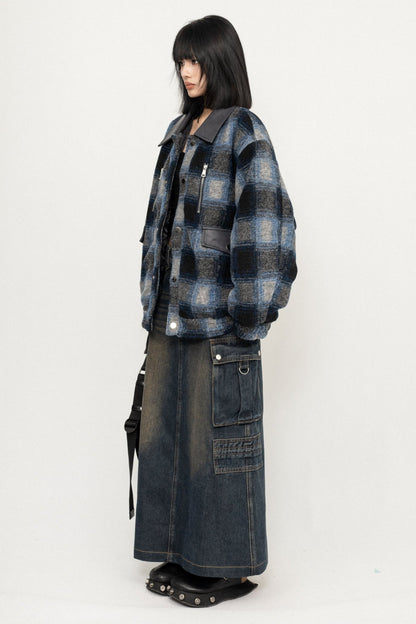 Winter Cotton Blue Plaid Jacket