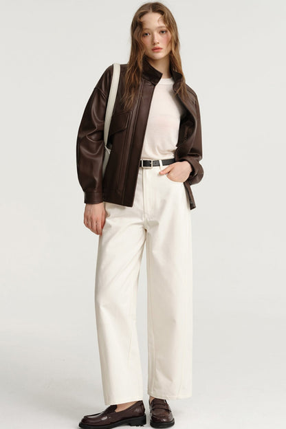 DESIGNER PLUS White Denim Wide-leg Pants Fall 2024 Premium High-Waisted Drape Versatile Straight-leg Pants