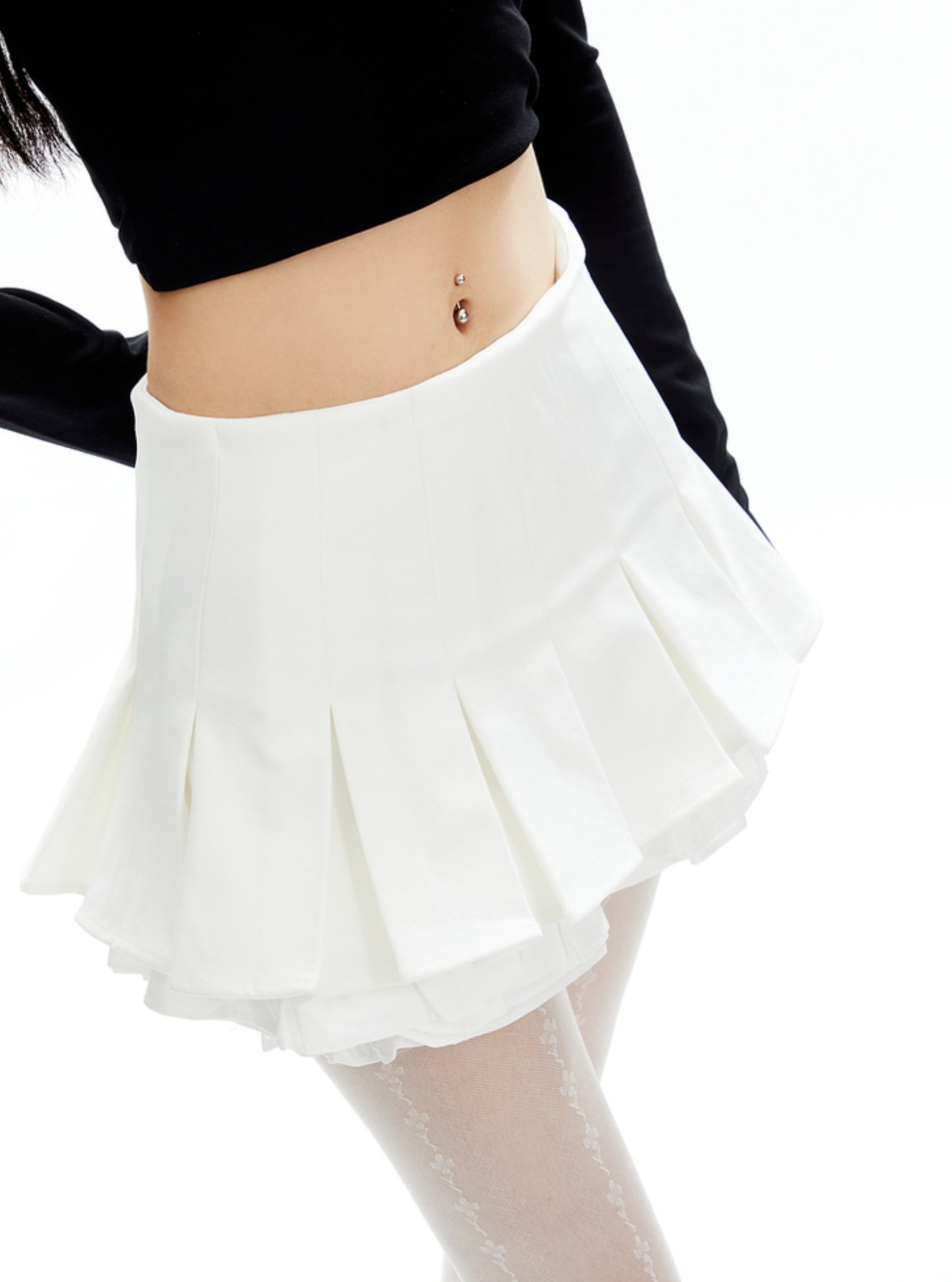 Retro Contrast Fake Two Pleated Skirt