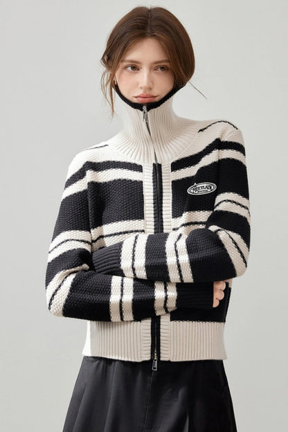 Striped Wool Lapel Cardigan Jacket