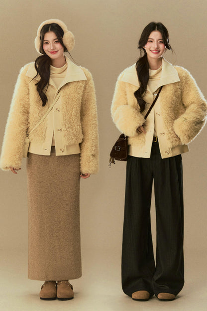 Cropped Fur Lapel Jacket