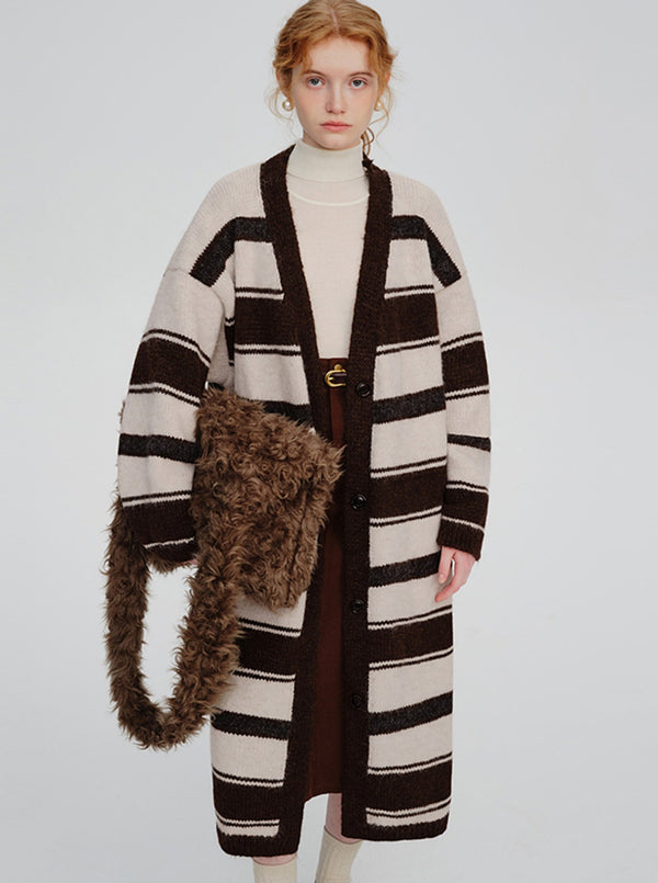 Retro mid-length striped knitted jacket