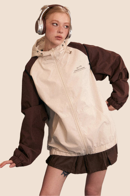 EZEK AMERICAN RETRO LOOSE WINDPROOF FAN SUIT OUTDOOR JACKET WOMEN'S COLOUR-BLOCKING CONTRASTING JACKET LOOSE JACKET TIDE