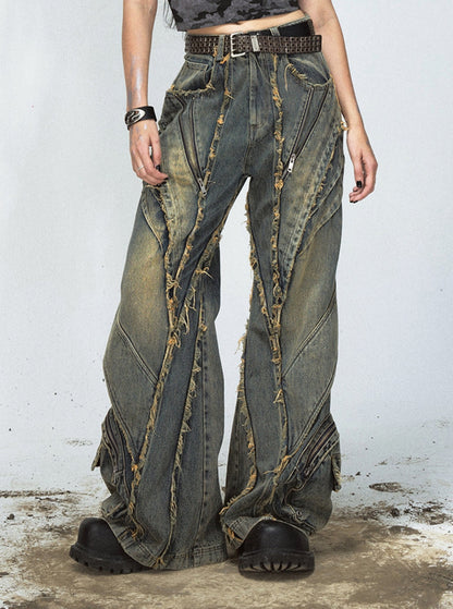 Panelled Jeans Retro Niche Pants