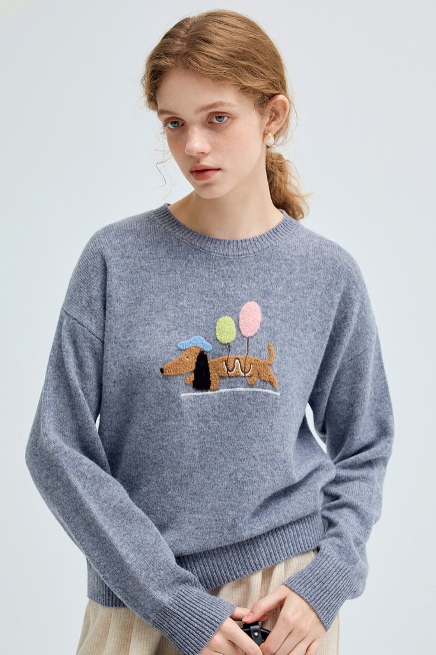 Puppy Travels Embroidered Casual Sweater