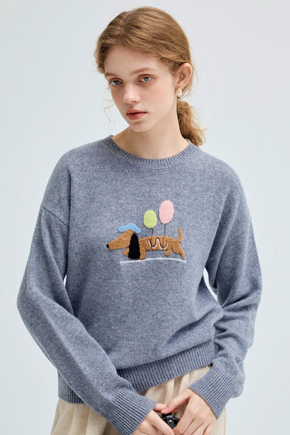 Puppy Travels Embroidered Casual Sweater