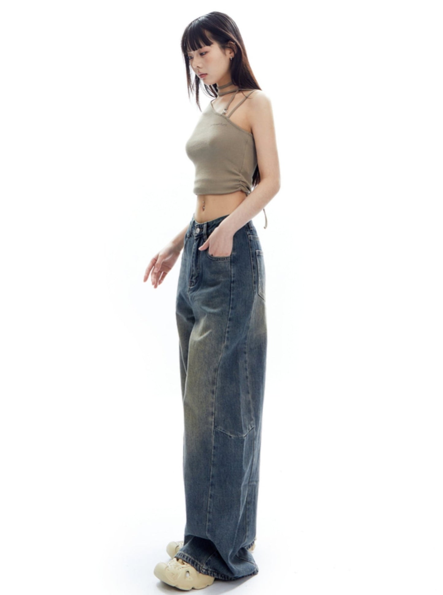 American Retro Distressed Straight Denim Pants