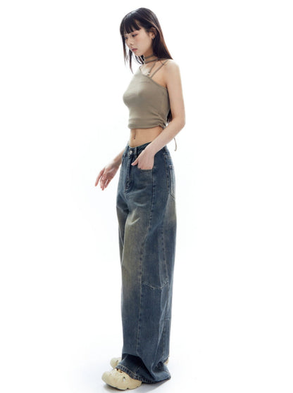 Amerikanische Retro Distressed Straight Denim-Hose