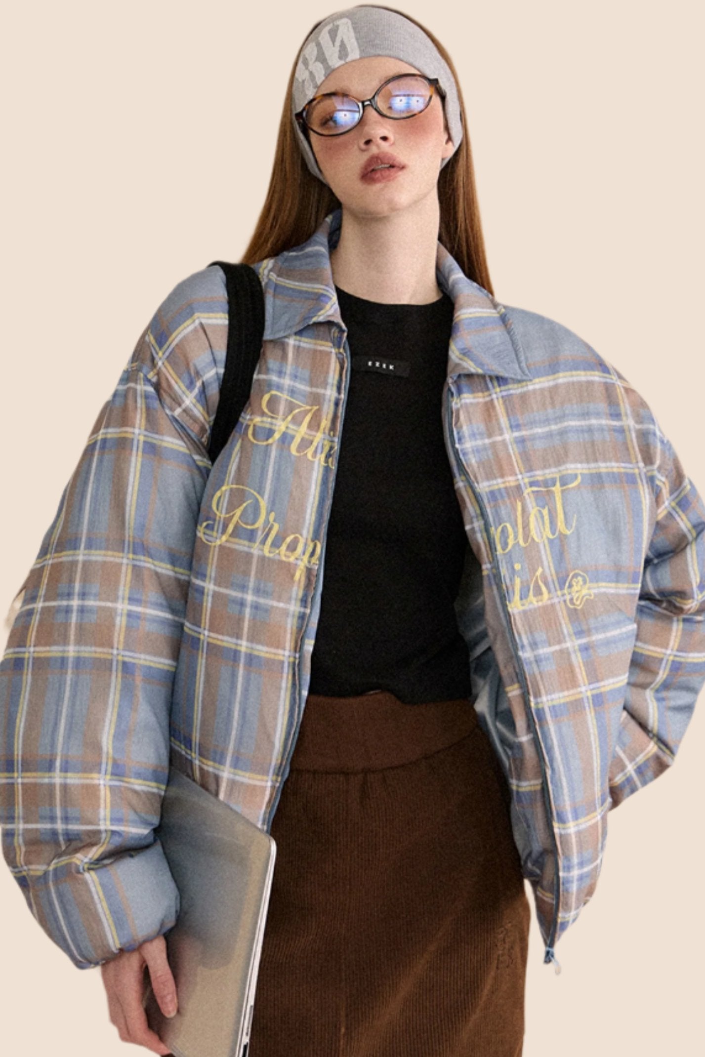 EZEK American Retro Original Check Small Man Short White Duck Down Down Jacket Women's Winter Loose and Thin Jacket