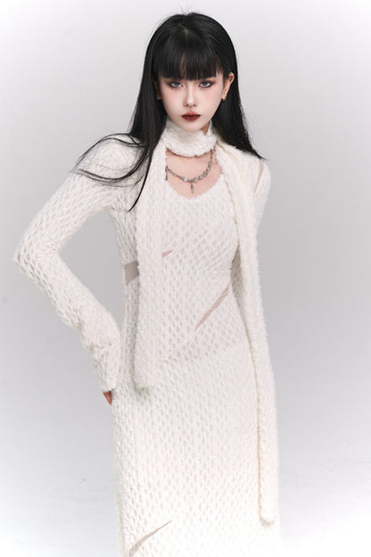 Ghost Girl White Long-sleeved Dress Autumn and Winter Hot Girls Pure Lust Style, High-end Wear, Korean Atmosphere, Early Autumn