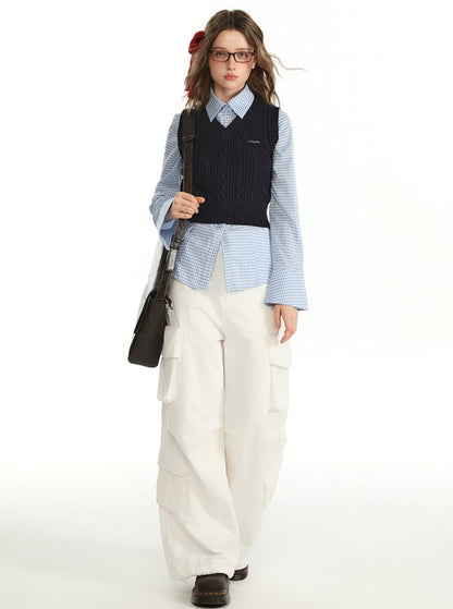 Shirt With Vintage Sweater Vest And Skirt Set-Up