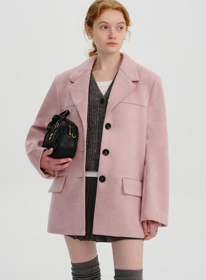 Suede pink blazer coat