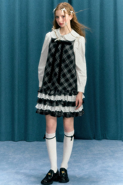 Black & White Quilted Lace Doll Dress