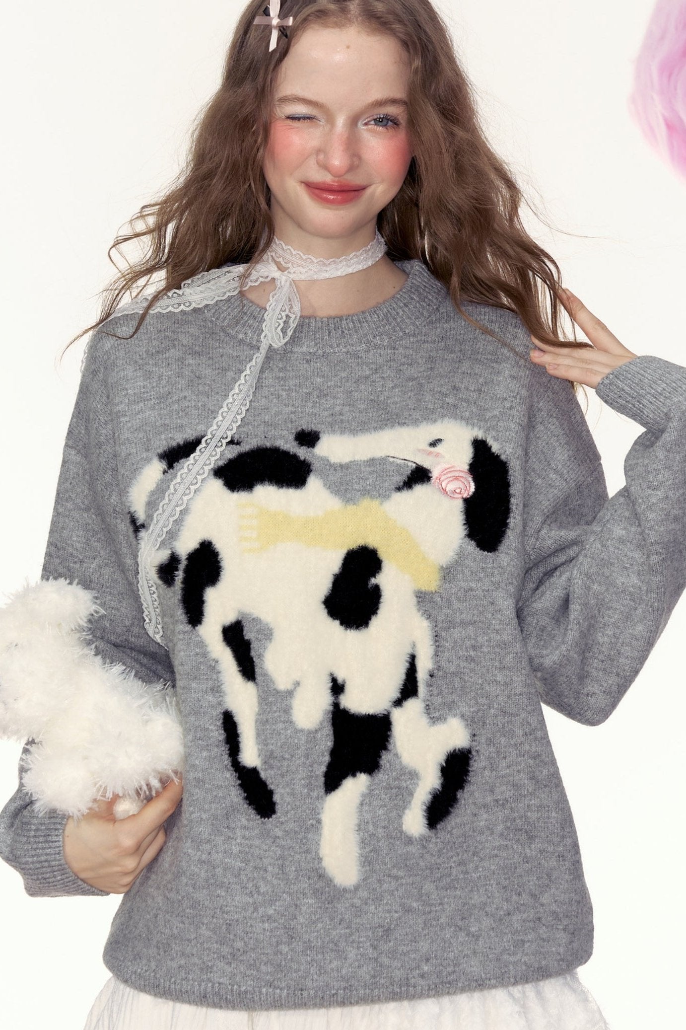 AYF|"Ollie Puppy" Autumn/Winter French retro design sense lazy style loose knit pullover sweater women