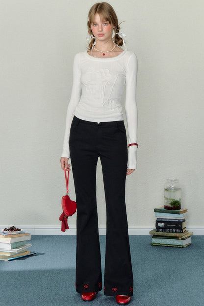 Embroidered Beaded Bootcut Trousers