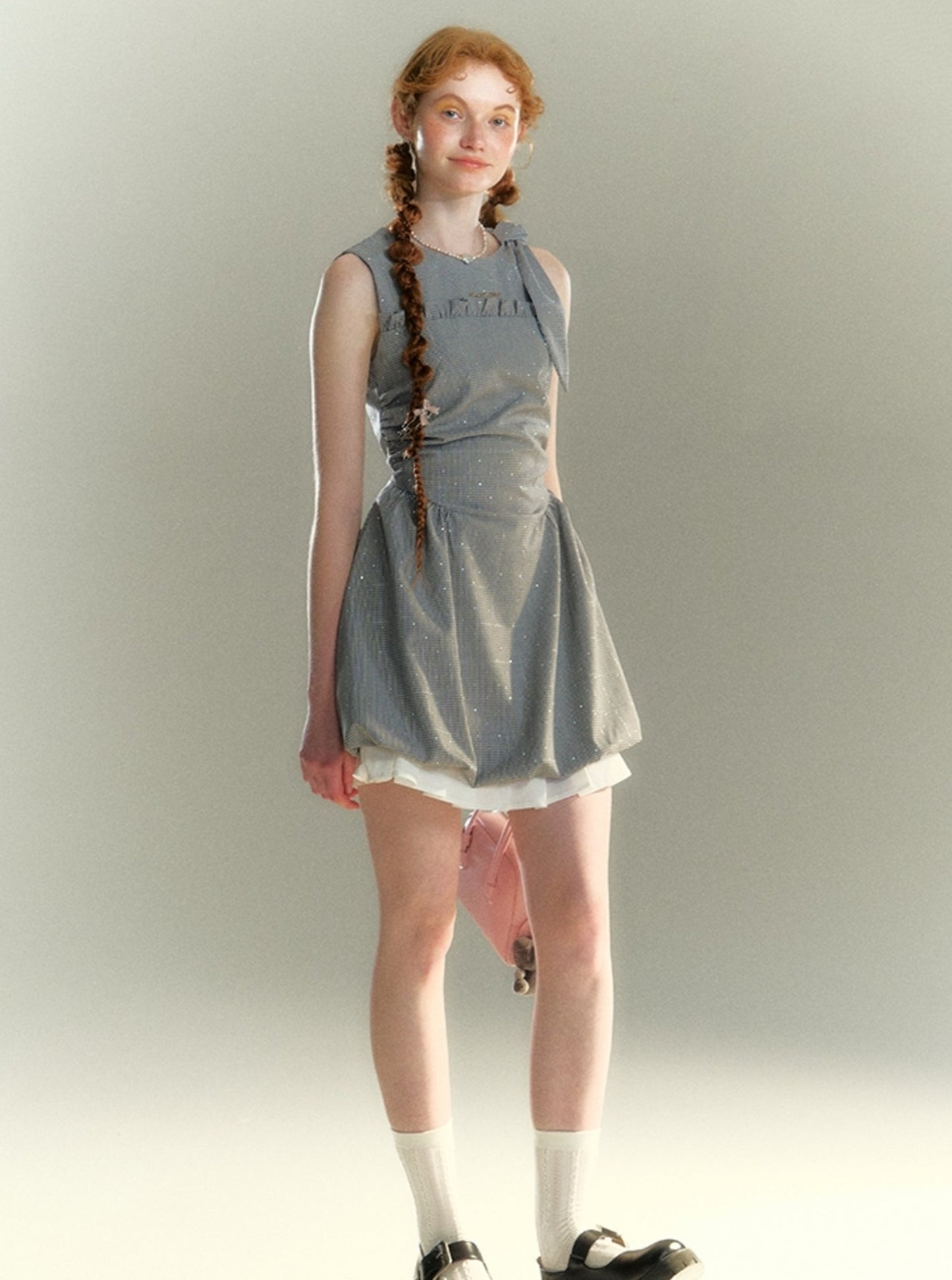 French Sleeveless Pleated Dress