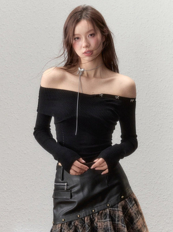 Studded Bow Waist Sweater Top