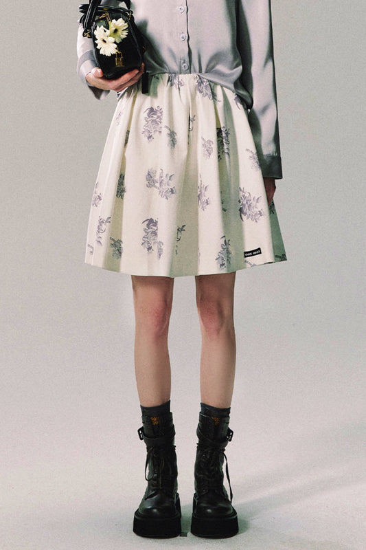 OAKMOO "Flower Journey" White Embossed Sense Trendy Print Fall 2024 Women's Big Skirt Umbrella Skirt Skirt