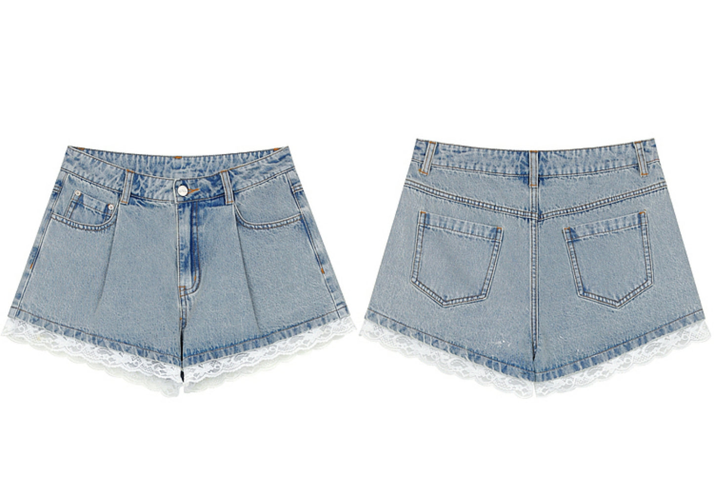 Lace Stitching Light Jeans Shorts Pants