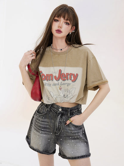 Retro Loose Short Sleeve Cotton Top