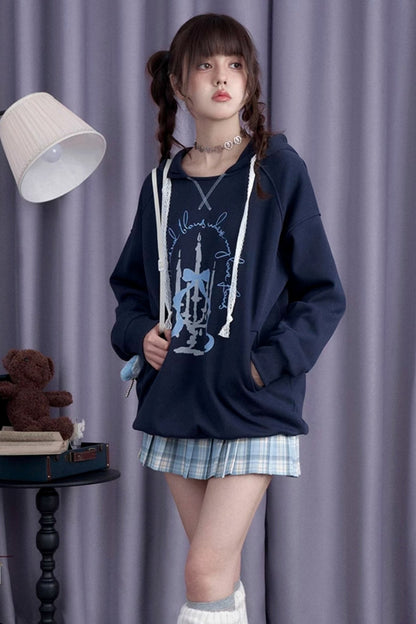 Ink Blue Bow Hooded Sweatshirt