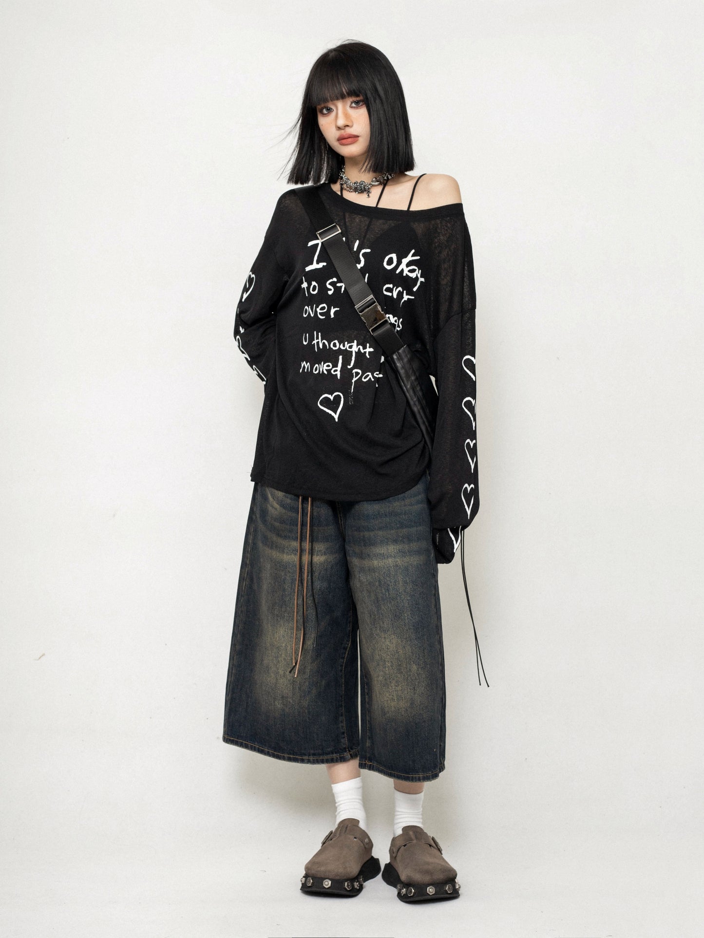 Mesh Love Graffiti Blouse Top