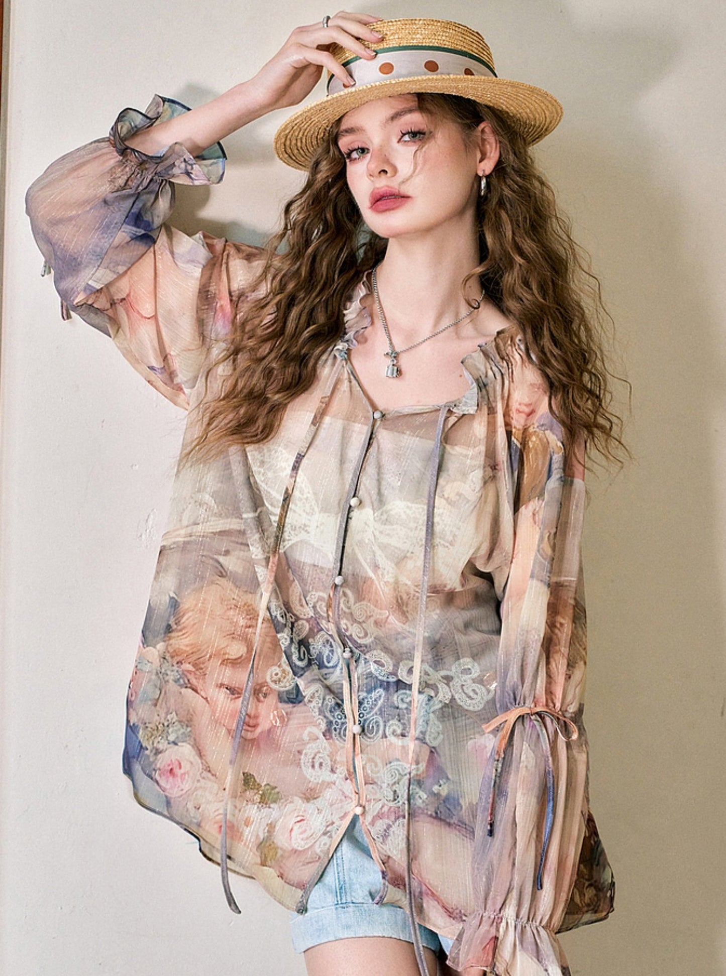 French Sunscreen Chiffon Print Shirt