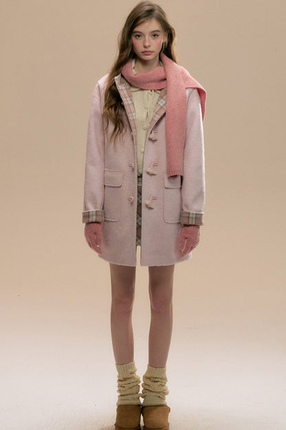 Pink Check Horn Button Coat