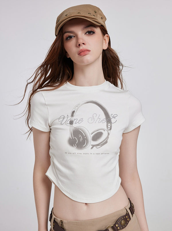 Printed Headphones Short Sleeve Top
