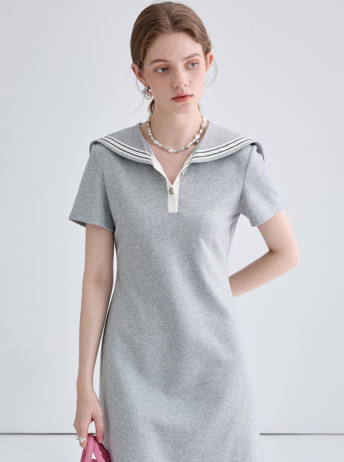 Flesh Covering Navy Collar Dress