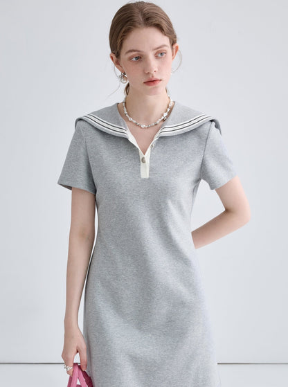 Flesh Covering Navy Collar Dress