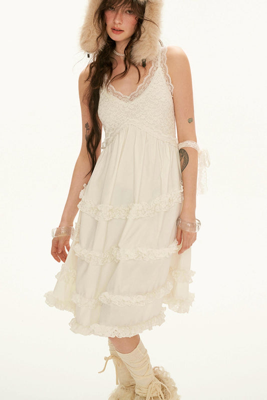 Feminine Lace Mid-Length Dress