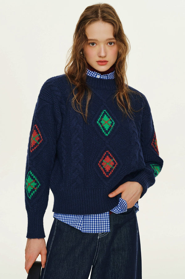 Französischer gesteppter lockerer Rundhalsausschnitt Pullover 