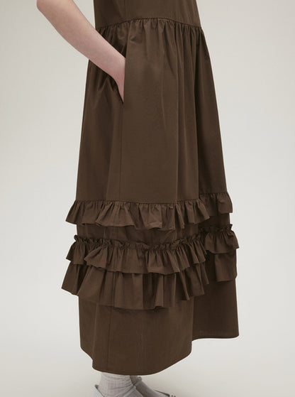 Brown Ruffle Thin Vest Dress