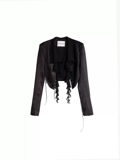 Waistless Pleated Textured Satin Coat