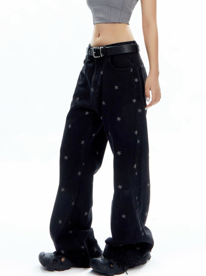 Six-Pointed Star Low-Rise Slim Denim Pants