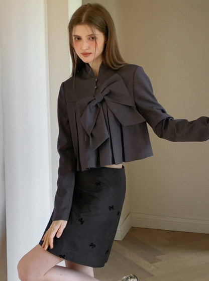 Gray Thin Suit Skirt Set-Up