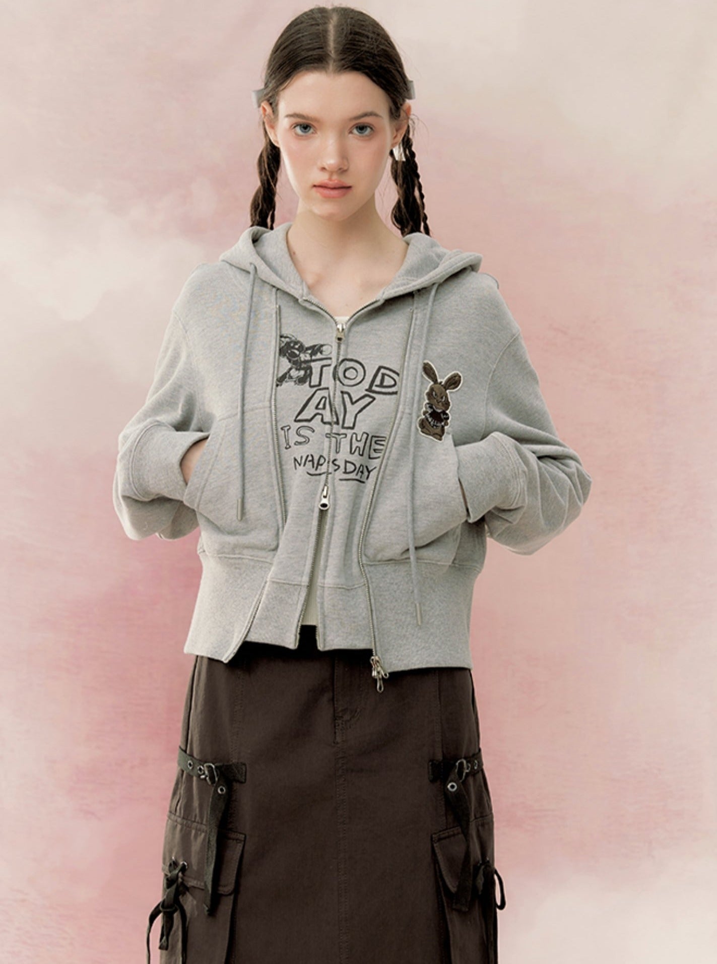 Cropped Hooded Sweatshirt Two-Piece Set-Up