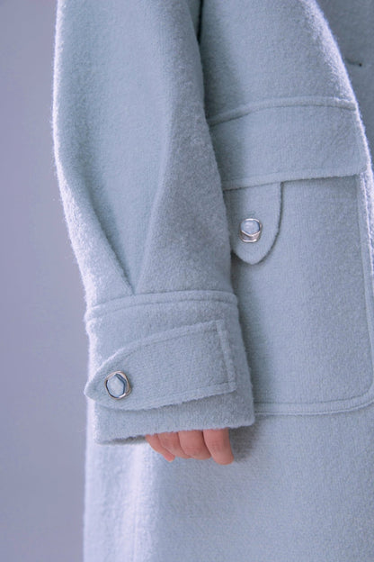 Blue Waxy Wool Long Coat