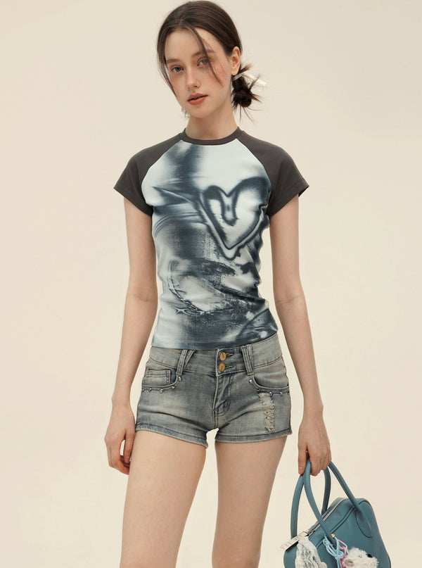 Retro Graffiti Print Raglan T-Shirt Set-Up