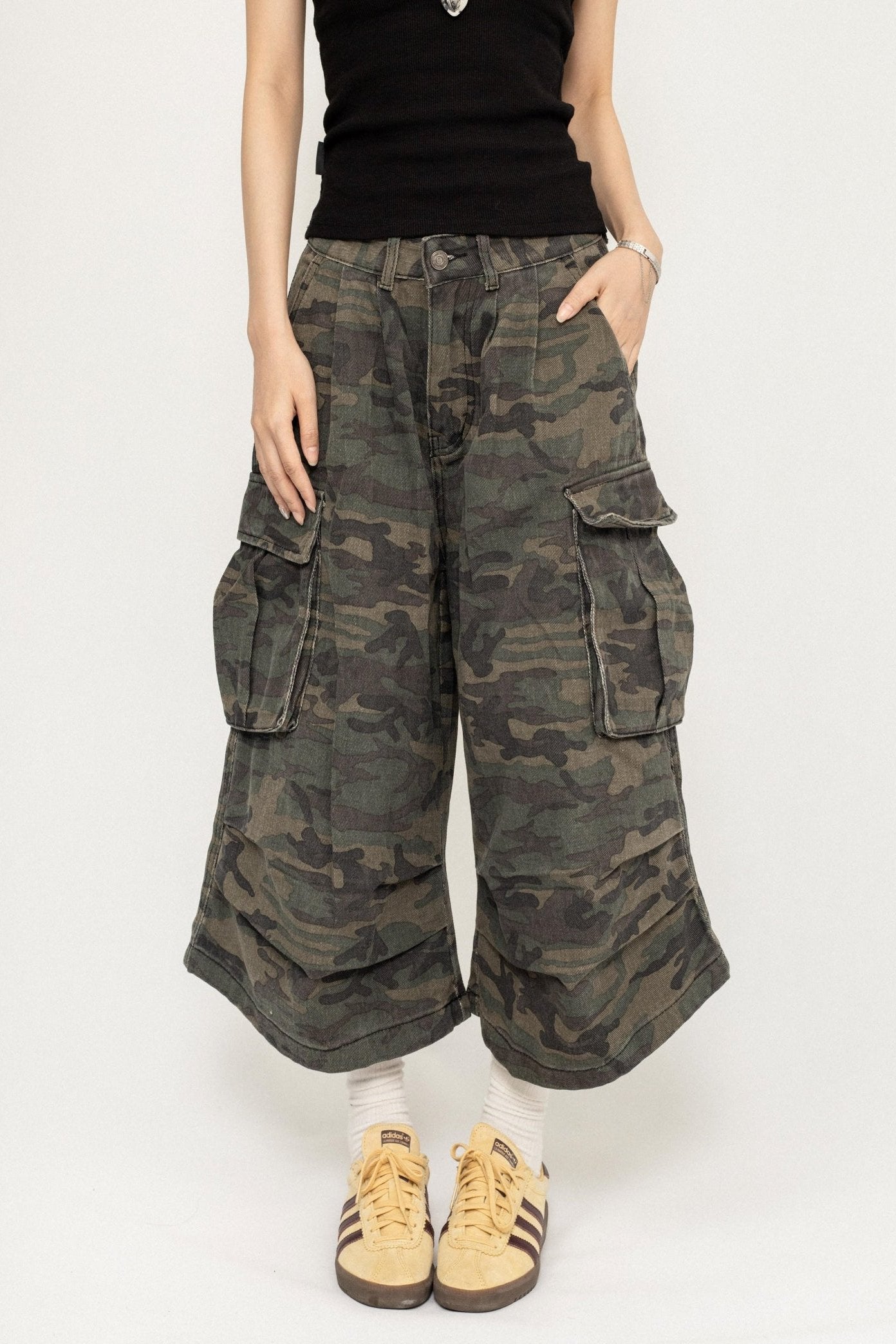 OCTTFLAB American Retro Camouflage Cropped Pants Loose Casual Loose Versatile Wide Leg Jeans For Men & Women