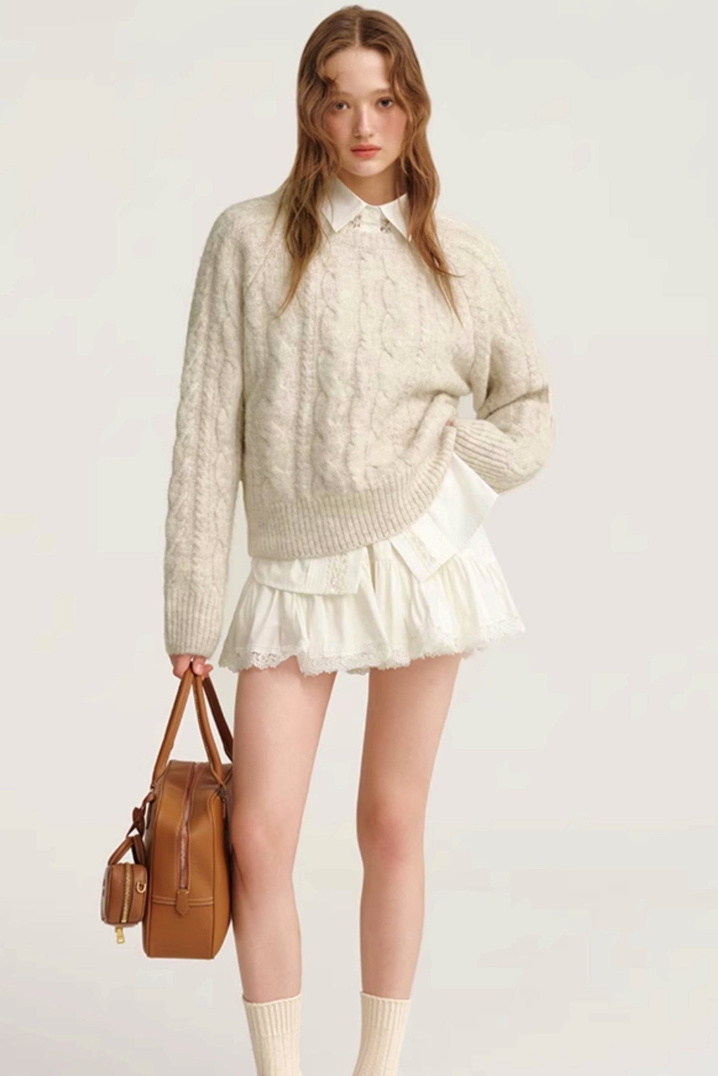 Cable Knit Wool Pullover Sweater