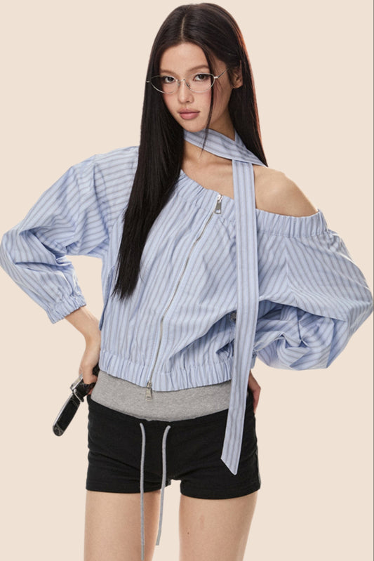 Off Shoulder Zip Shirt