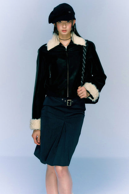 Retro Fur Collar PU Leather Jacket