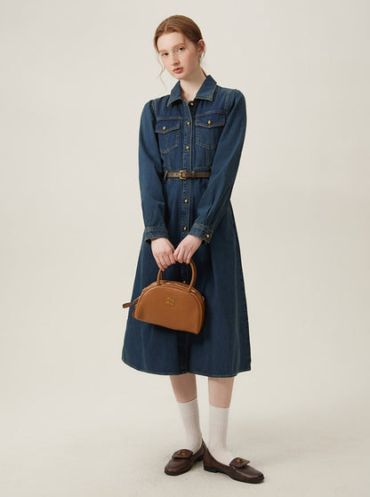 French Vintage Long Sleeve Denim Dress