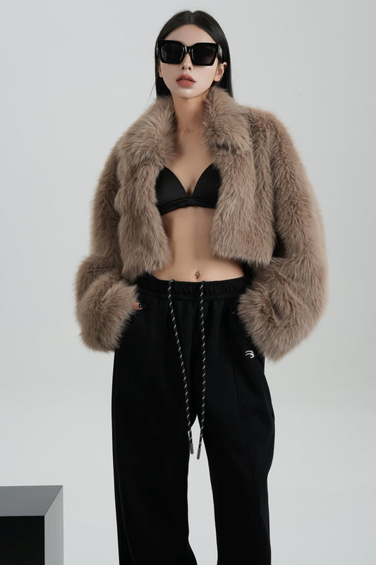 High-End Faux Fur Wool Coat