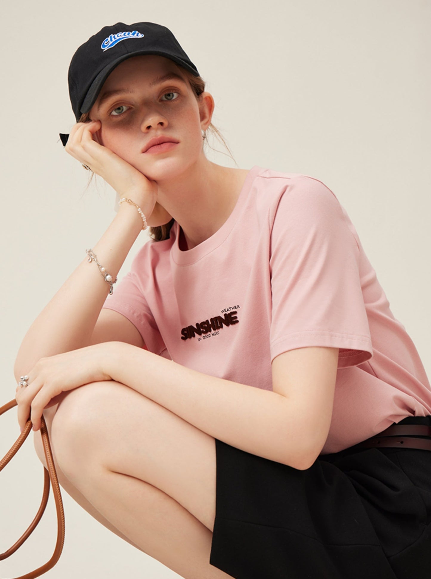 Crew Neck Short Sleeve Embroidered Tee T-Shirt